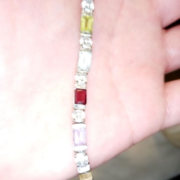 Sterling silver 7" multicolored stone tennis brace - Picture 6 of 6